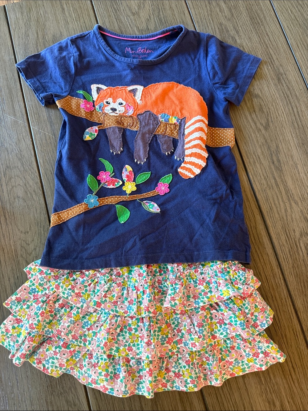 Mini Boden Navy Top and Floral Ruffle Skort Kids Matching Set